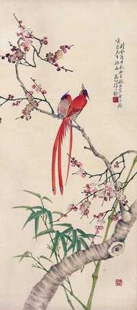 汤心馀 癸酉（1933年）作 花鸟 立轴